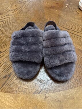 UGG Kids Gray Plush Fur Slide Sandals